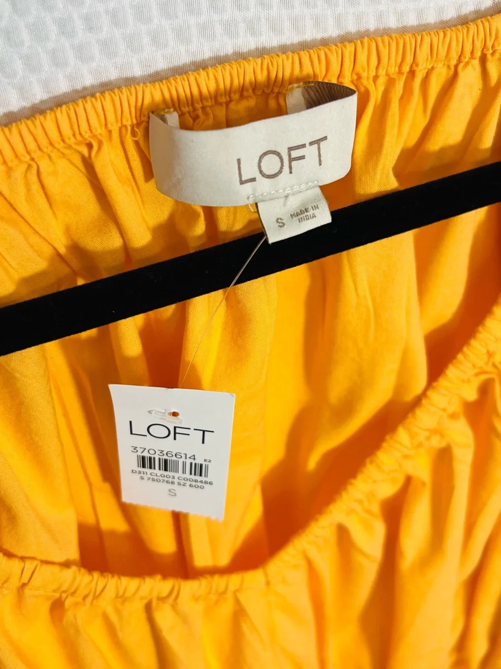 LOFT Bright Orange Puff Sleeve Smocked Peplum Blouse